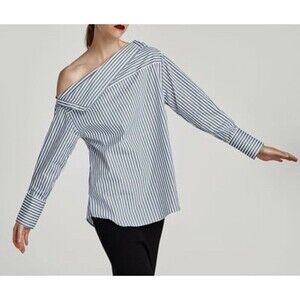 Zara Coastal Boat Neck Multi Positional Striped Shirt Women's Size M Lightweight